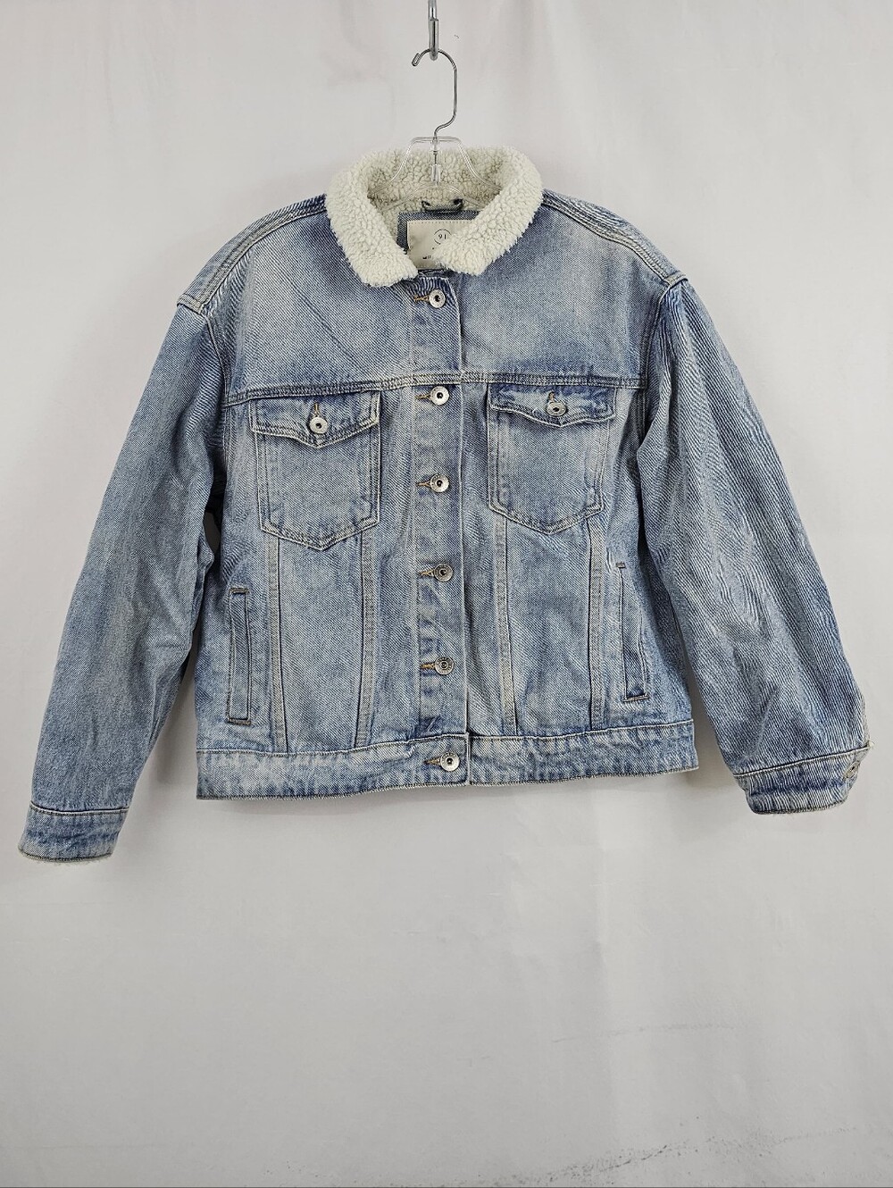 Cotton On Women's Light-Wash Sherpa-Lined Denim Tucker Jean Jacket, Sz 8